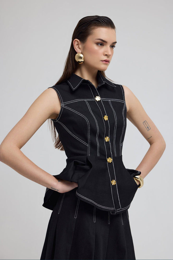 Seoul Black Denim Skirt Set - Zabella