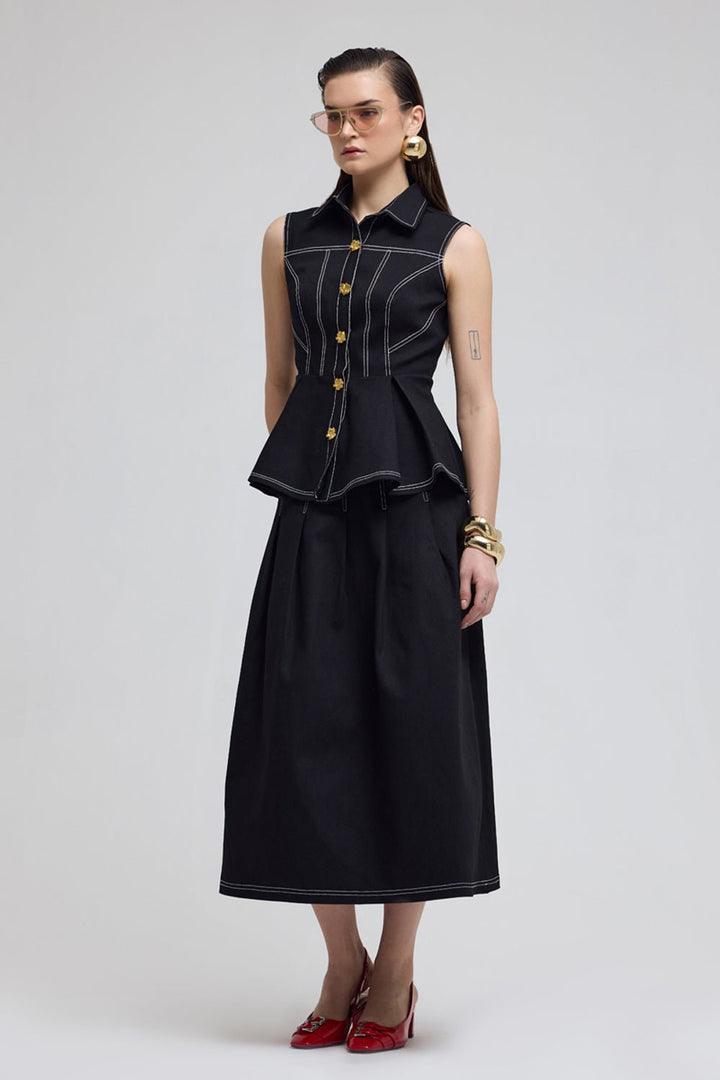 Seoul Black Denim Skirt Set - Zabella