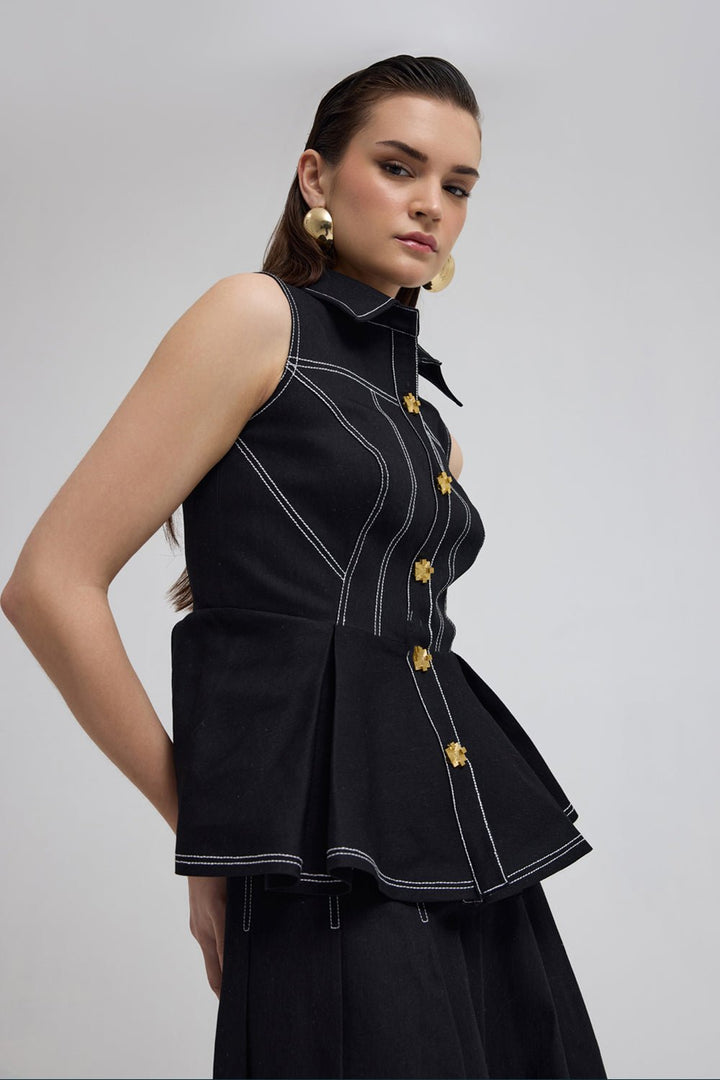 Seoul Black Denim Skirt Set - Zabella