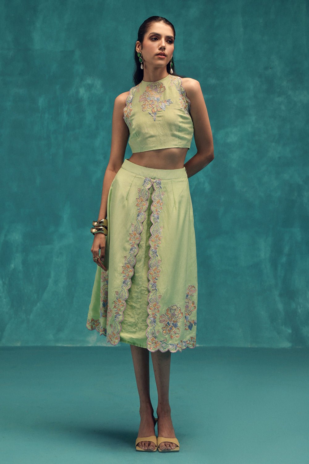 Serene Embroidered Linen Skirt & Top Set - Zabella