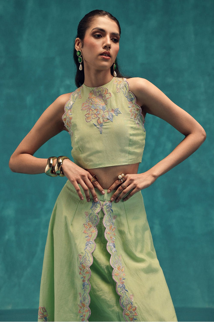 Serene Embroidered Linen Skirt & Top Set - Zabella