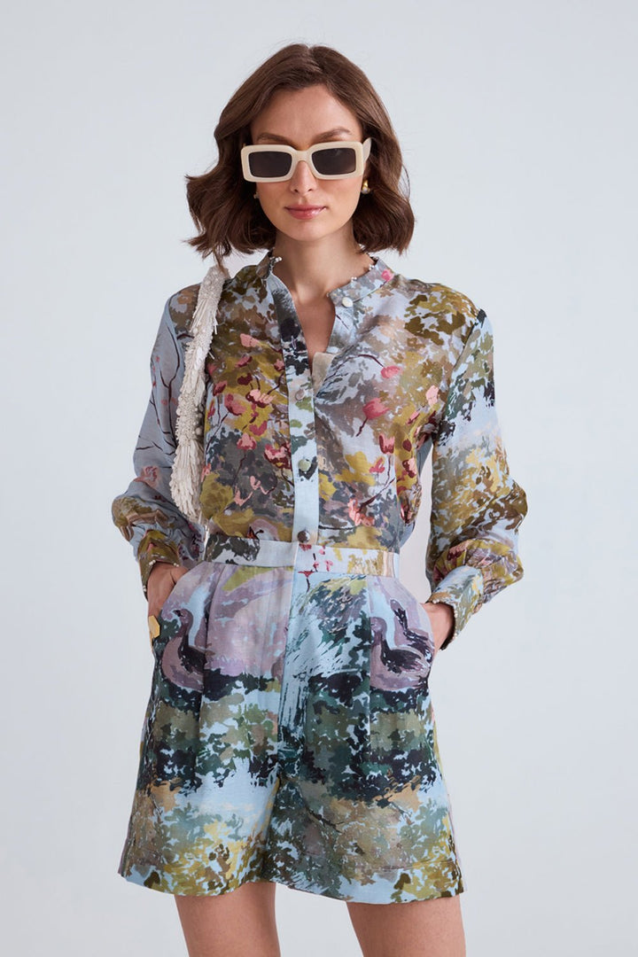 Swan Blue Linen Shirt - Zabella