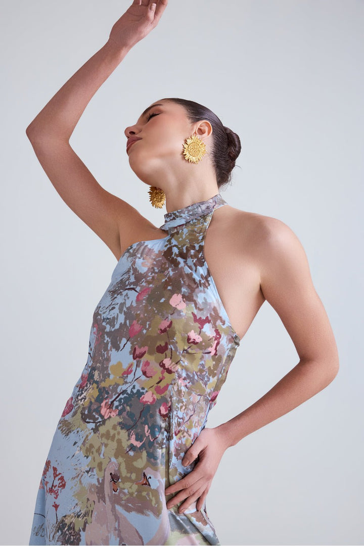 Swan Blue Satin Midi Dress - Zabella