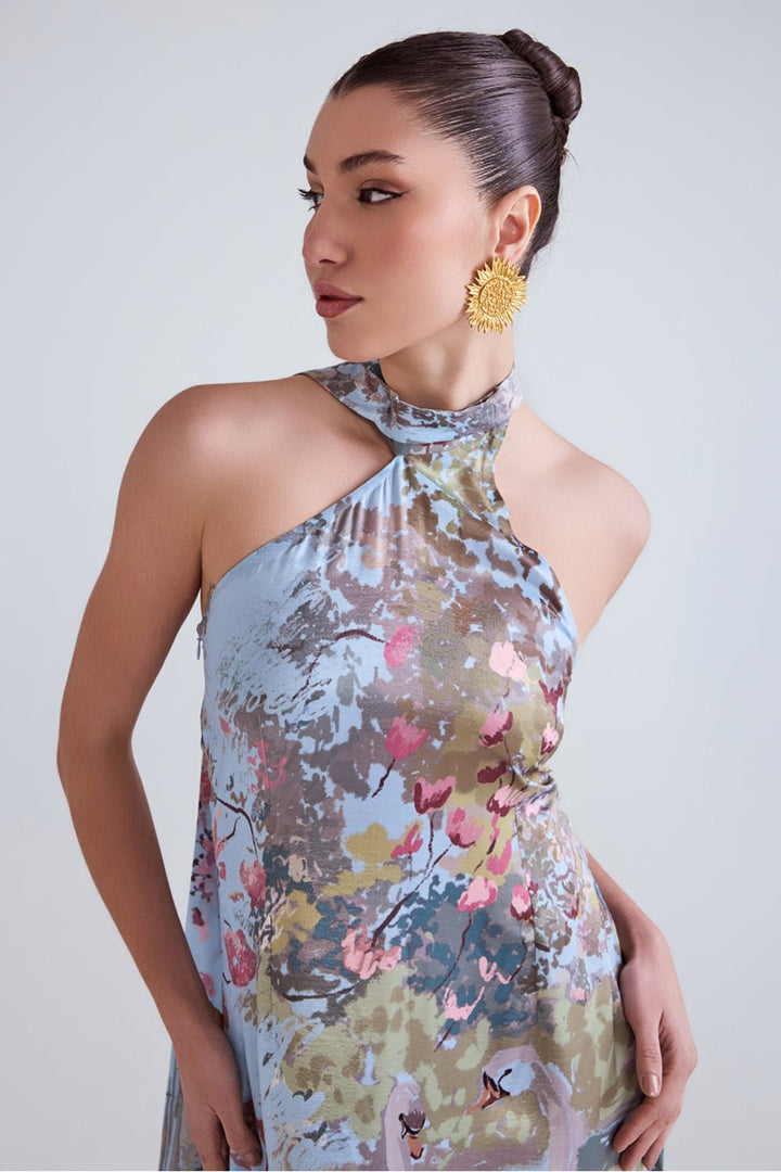 Swan Blue Satin Midi Dress - Zabella