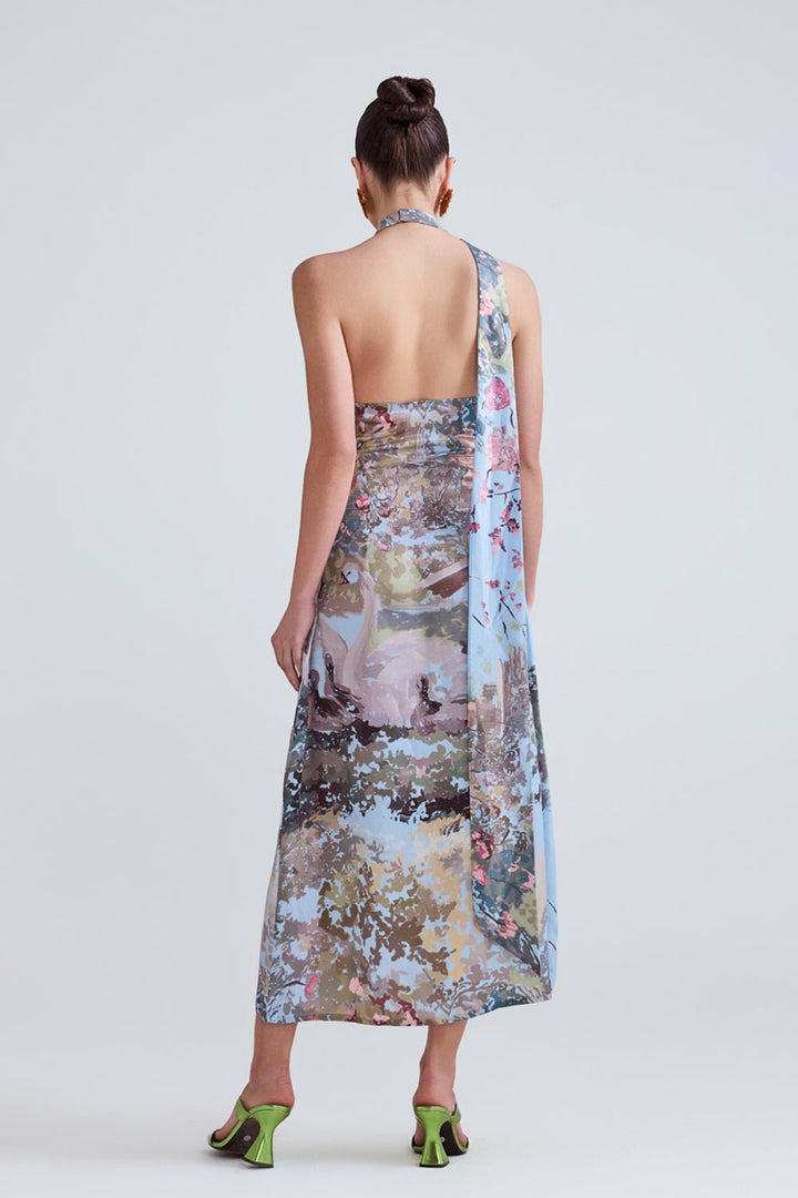 Swan Blue Satin Midi Dress - Zabella