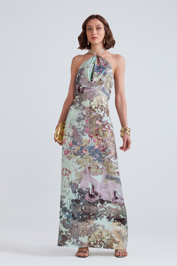 Swan Green Satin Maxi Dress - Zabella
