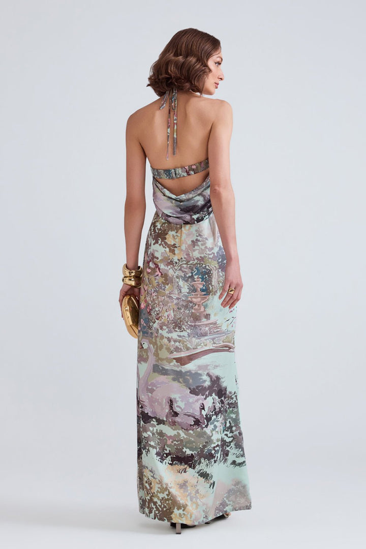 Swan Green Satin Maxi Dress - Zabella