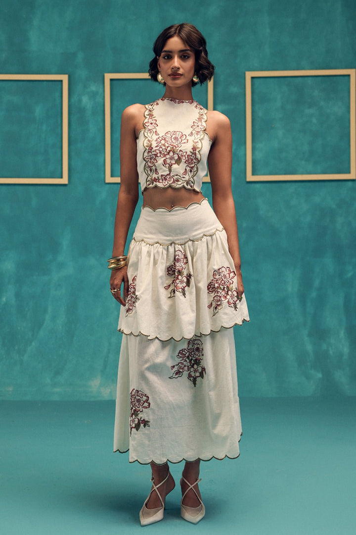 Sway Embroidered Linen Skirt - Zabella