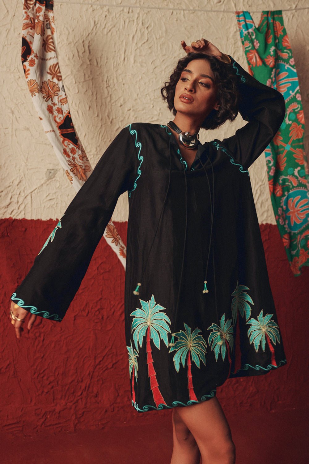 Wild Roots Black Handcrafted Linen Mini Dress - Zabella