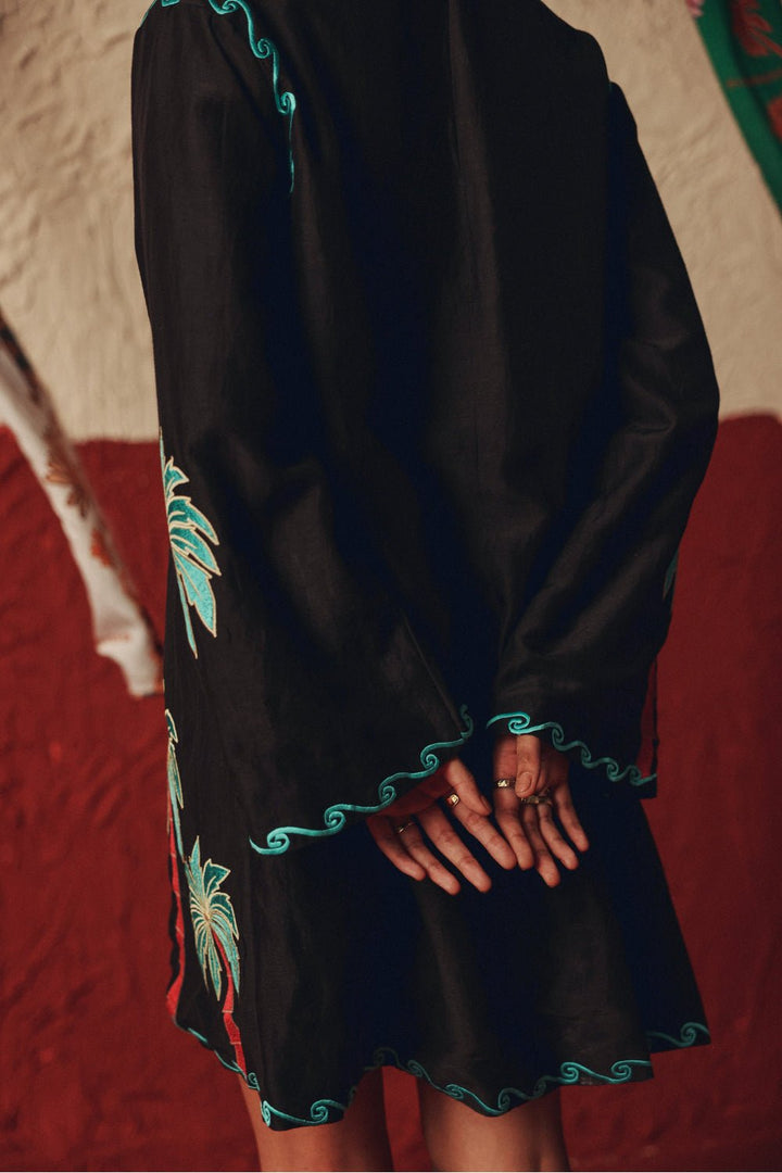 Wild Roots Black Handcrafted Linen Mini Dress - Zabella