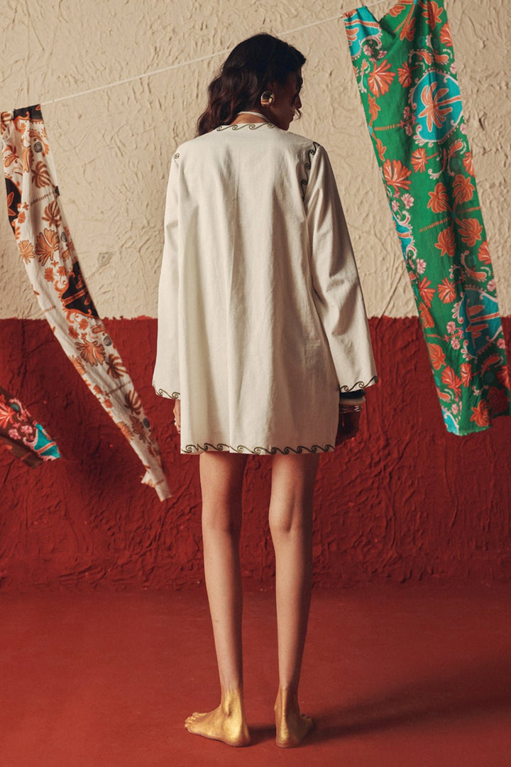 Wild Roots White Handcrafted Linen Mini Dress - Zabella